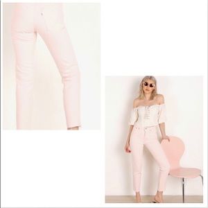 Levi’s Icon Wedgie Fit High Rise Raw Hem Pink Jean